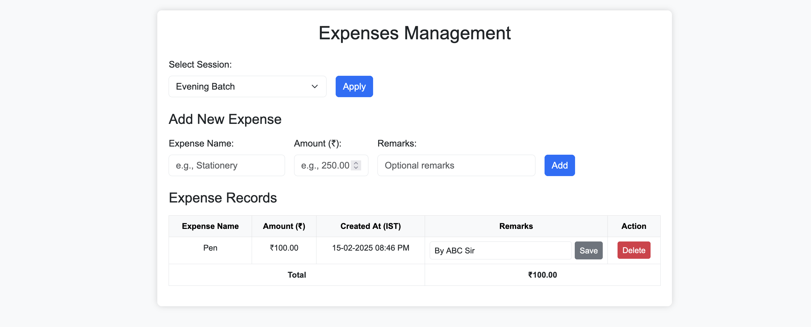 Manage Expenses